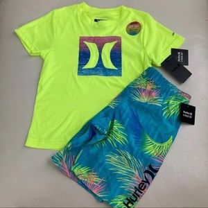 Hurley cute neon palm beach UPF50+ active shorts set 4061